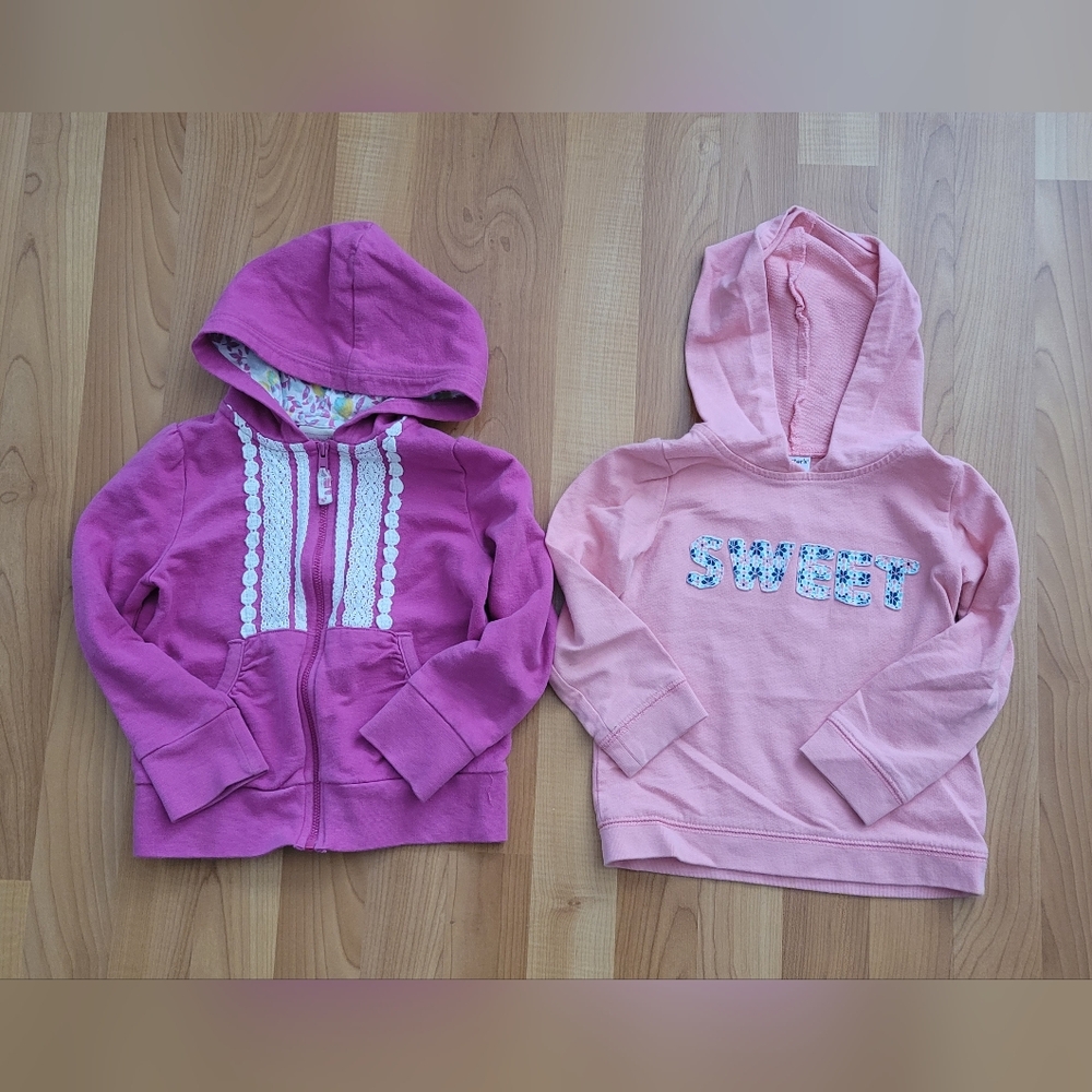 Carter's Toddler Girl 3T-4T Pink Sweater "Sweet" Pull On Zip Up Hoodie Lot Of 2